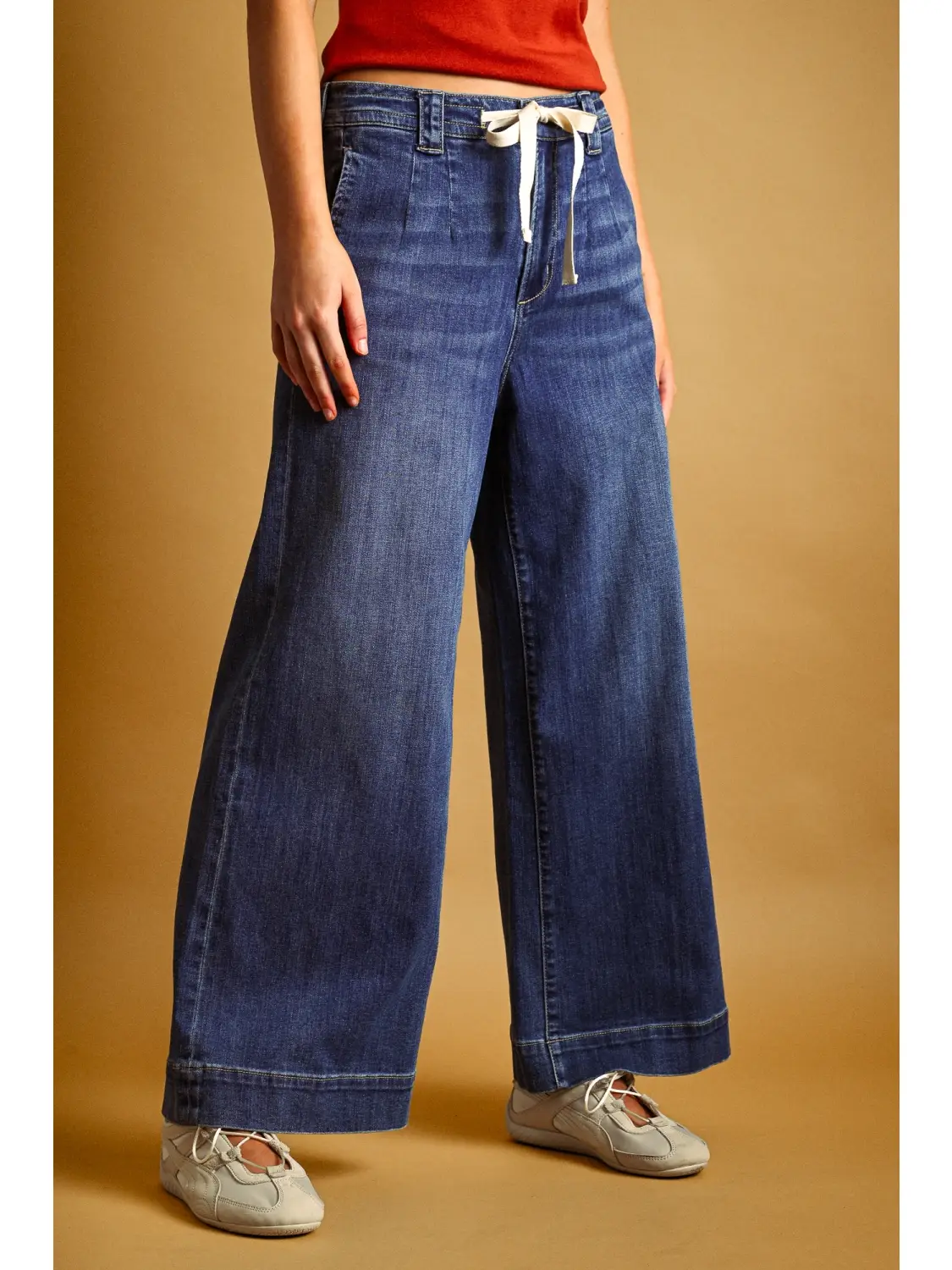 Dark Washed Tied in Front Denim Pants