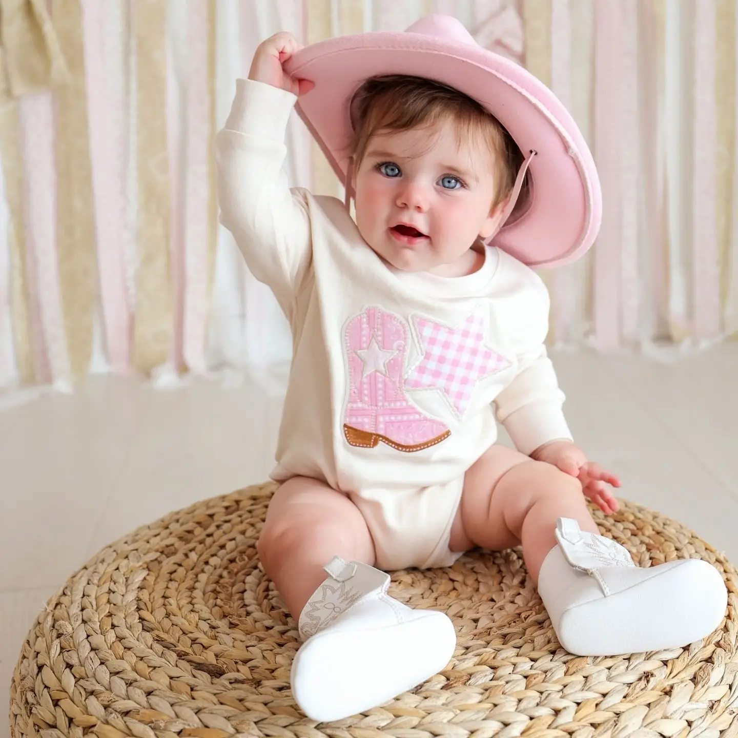 Bandana Cowgirl Patch Western Long Sleeve Romper - Baby