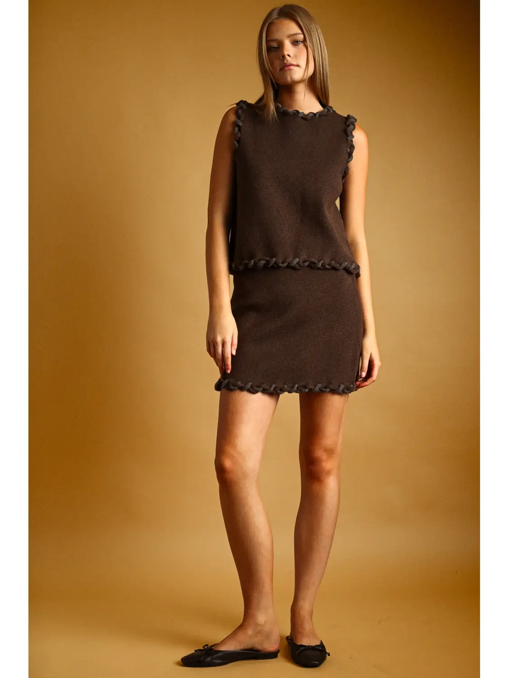 Braid Detailed Knit Mini Skirt
