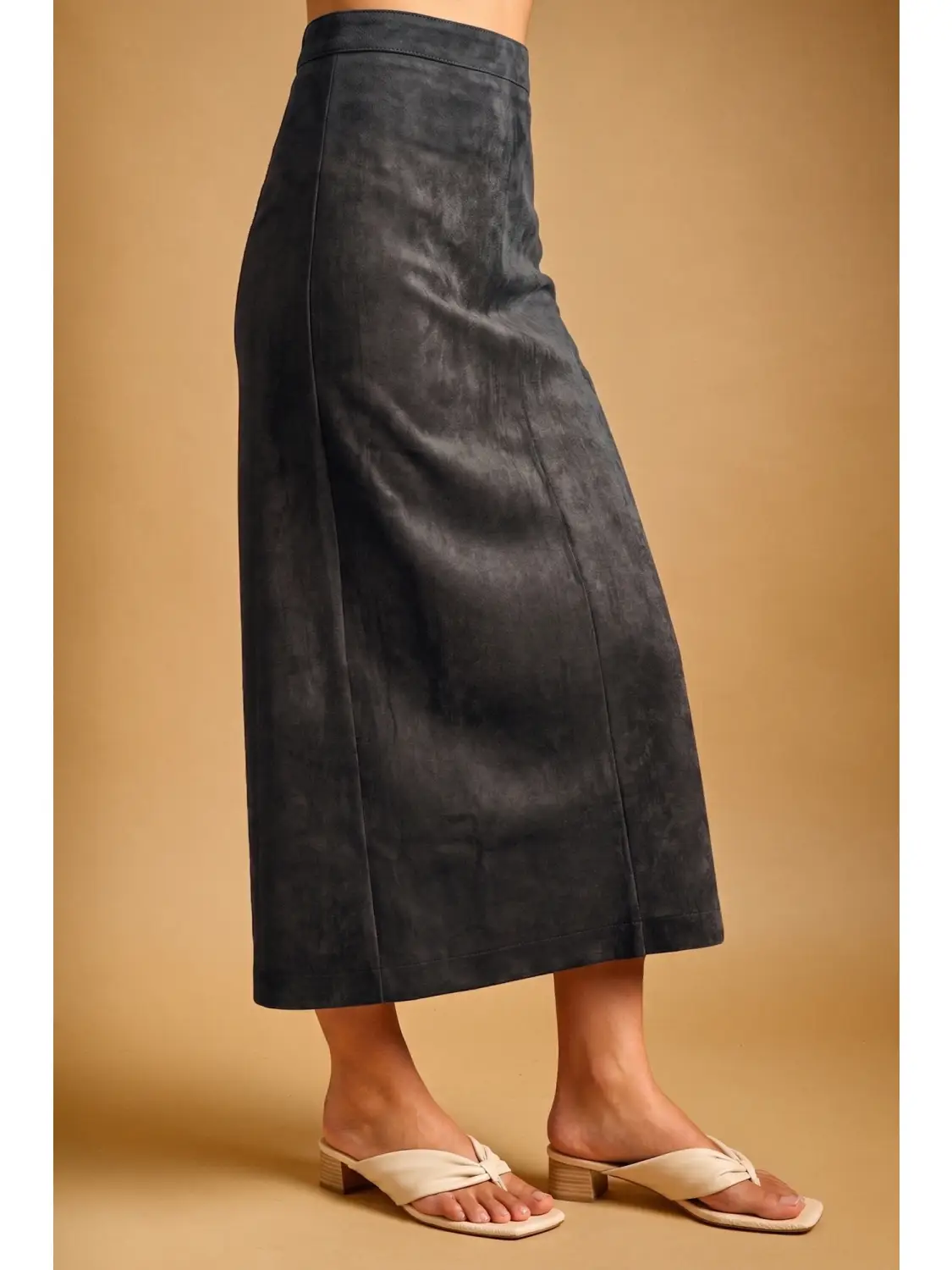 Suede Straight Skirt - CHARCOAL