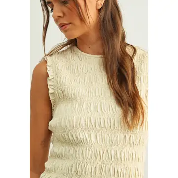 Sleeveless with All Over Smocking Top - Cream