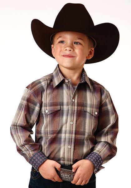 BOYS L/S SHIRT   AMARILLO Y/D PLAID SNAP  1229 CIDER PLAID  03-030-0278-7027