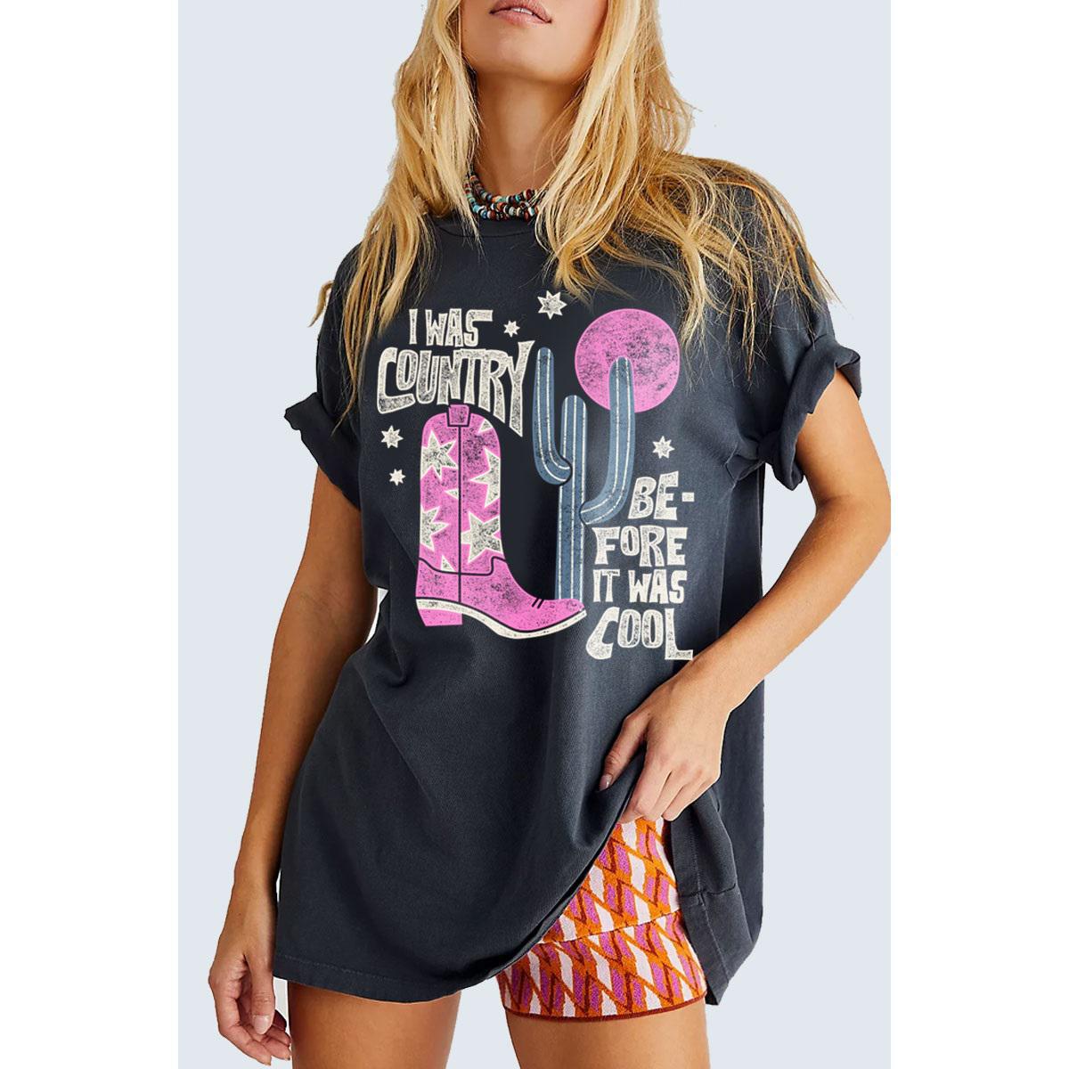 I WAS COUNTRY BEFORE I WAS COOL OVERSIZED GRAPHIC TEE - MINERAL BLACK