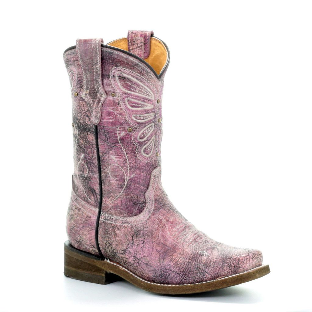 KD PINK BUTTERFLY EMBRODERY & STUDS SQ. TOE E1259