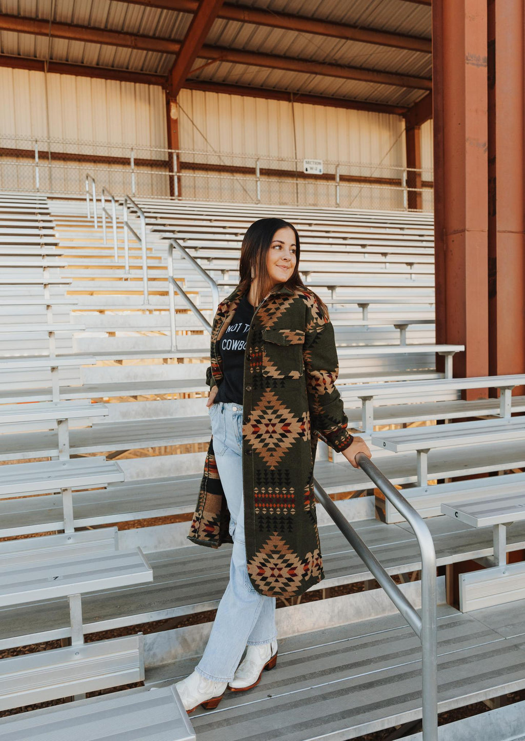 WESTERN AZTEC PRINT COAT - OLIVE