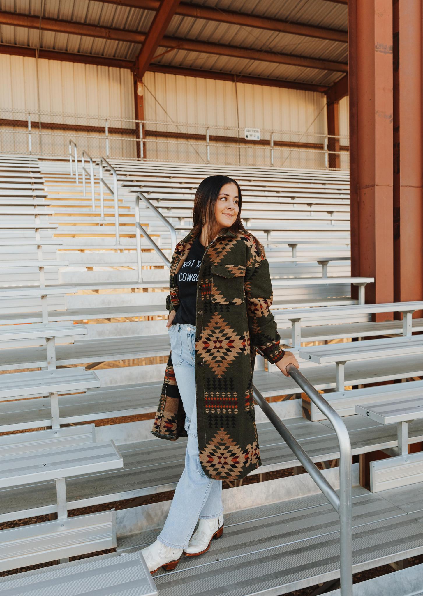 WESTERN AZTEC PRINT COAT - OLIVE