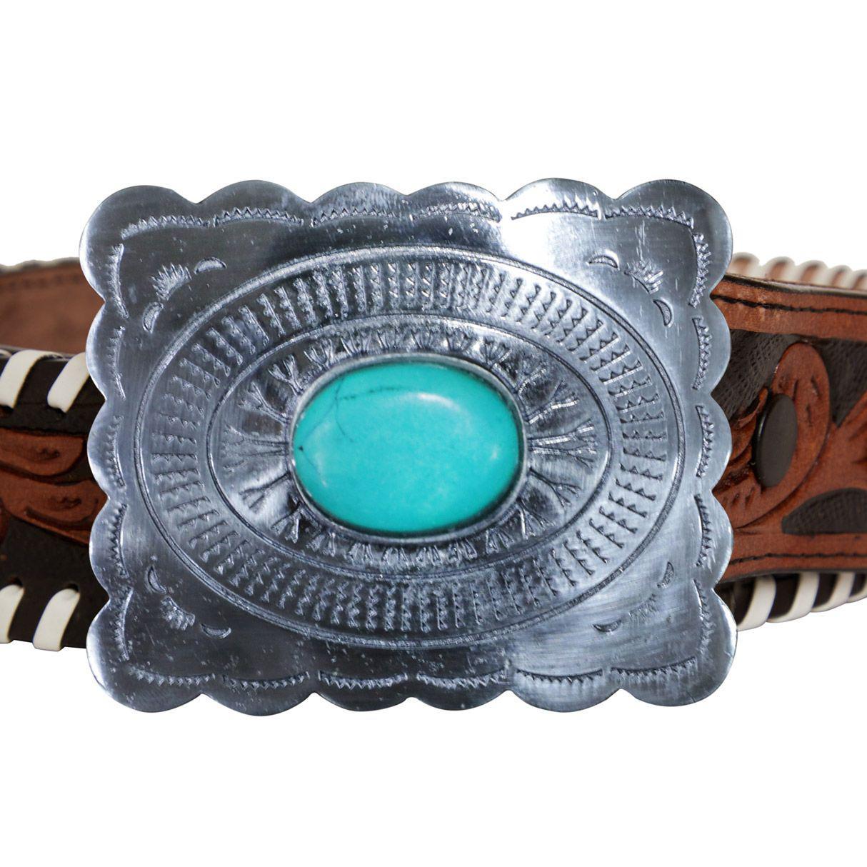 GRAVE BROWN HAND-TOOLED LEATHER BELT S-4060