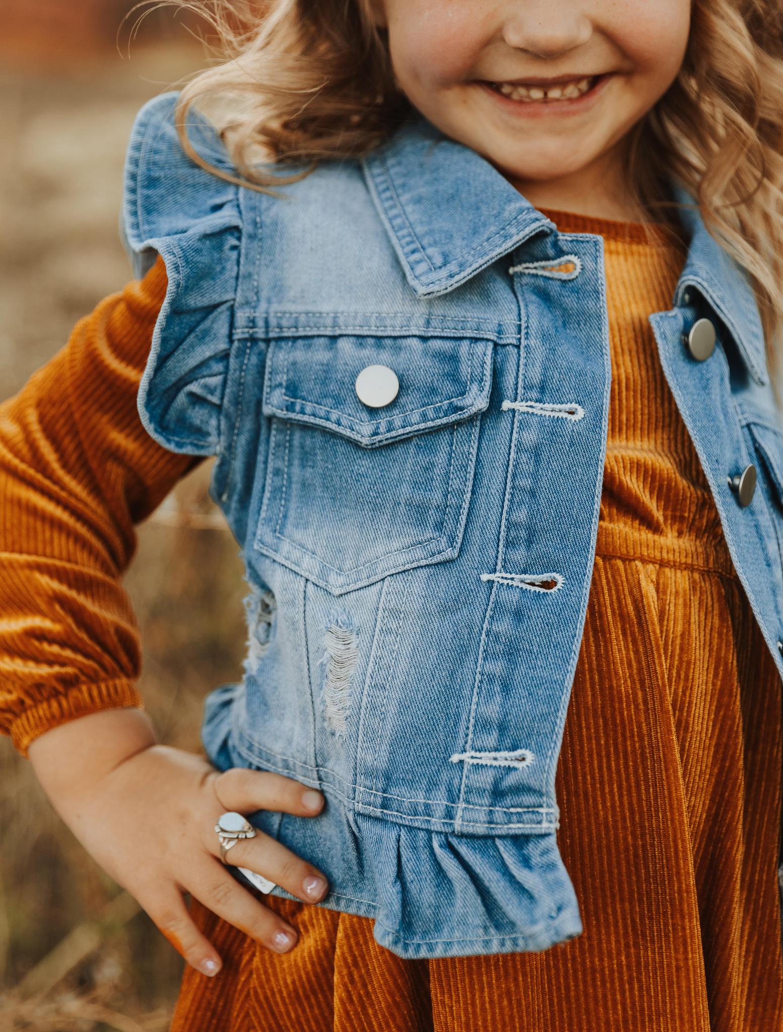 BROWN CORDUROY RUFFLE GIRL DRESS