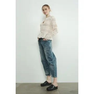 Barrel Denim Pants with Eyelet Waist