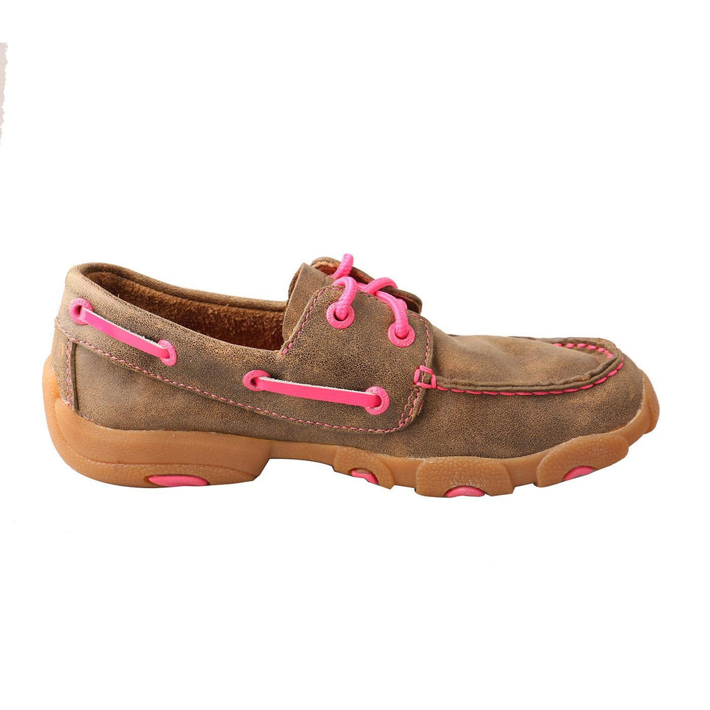 YOUTH DRIVING MOCCASINS BOAT/NEON PINK YDM0015