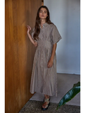 Woven Cotton Gingham Print Button Down Flare Maxi