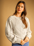 Button Front Cable Knit Cardigan - OATMEAL