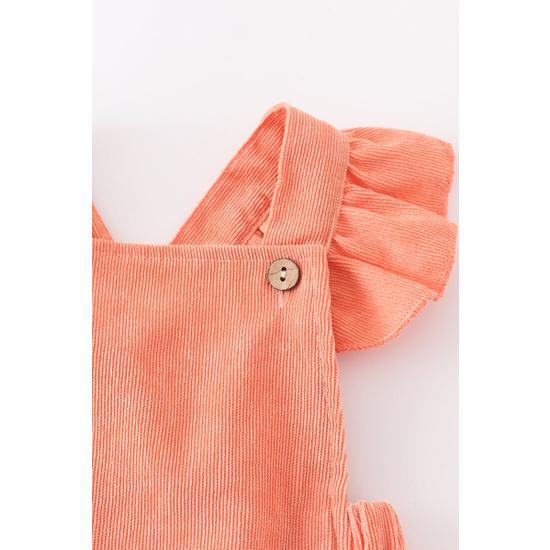 CORAL VELVET RUFFLE BABY ROMPER