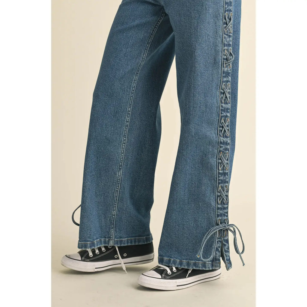 Lace Up Side Detail Denim Pants