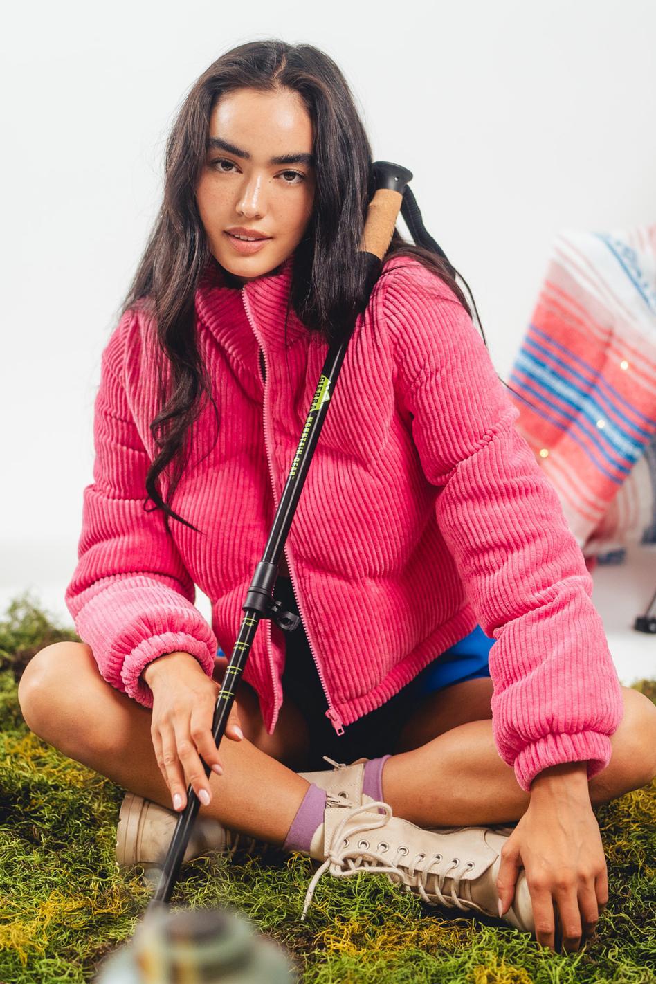 Corduroy Puffer Jacket - Pink