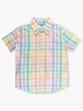 Boys Poppy Rainbow Plaid Short Sleeve Button Down Shirt