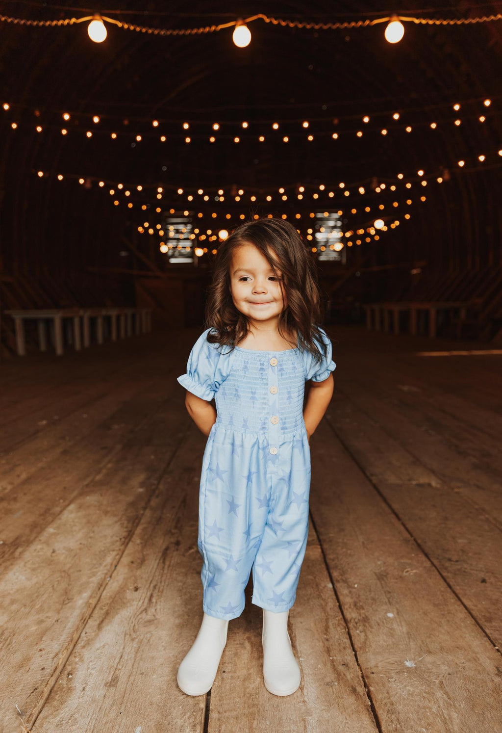 BLUE STAR SMOCKED GIRL JUMPSUIT