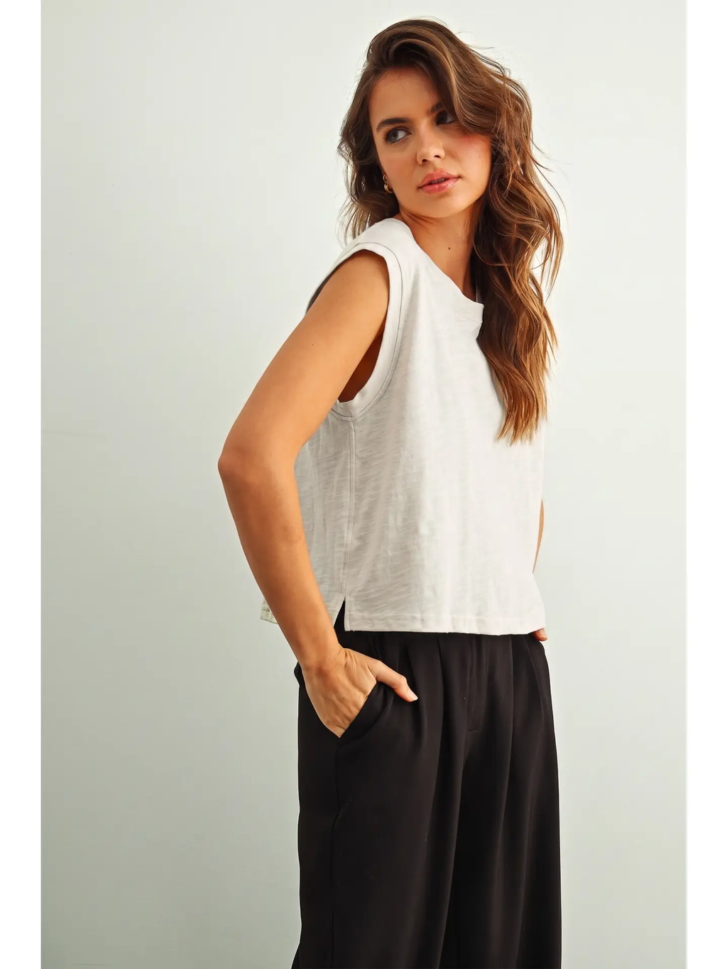 Round Neck Slub Top - WHITE