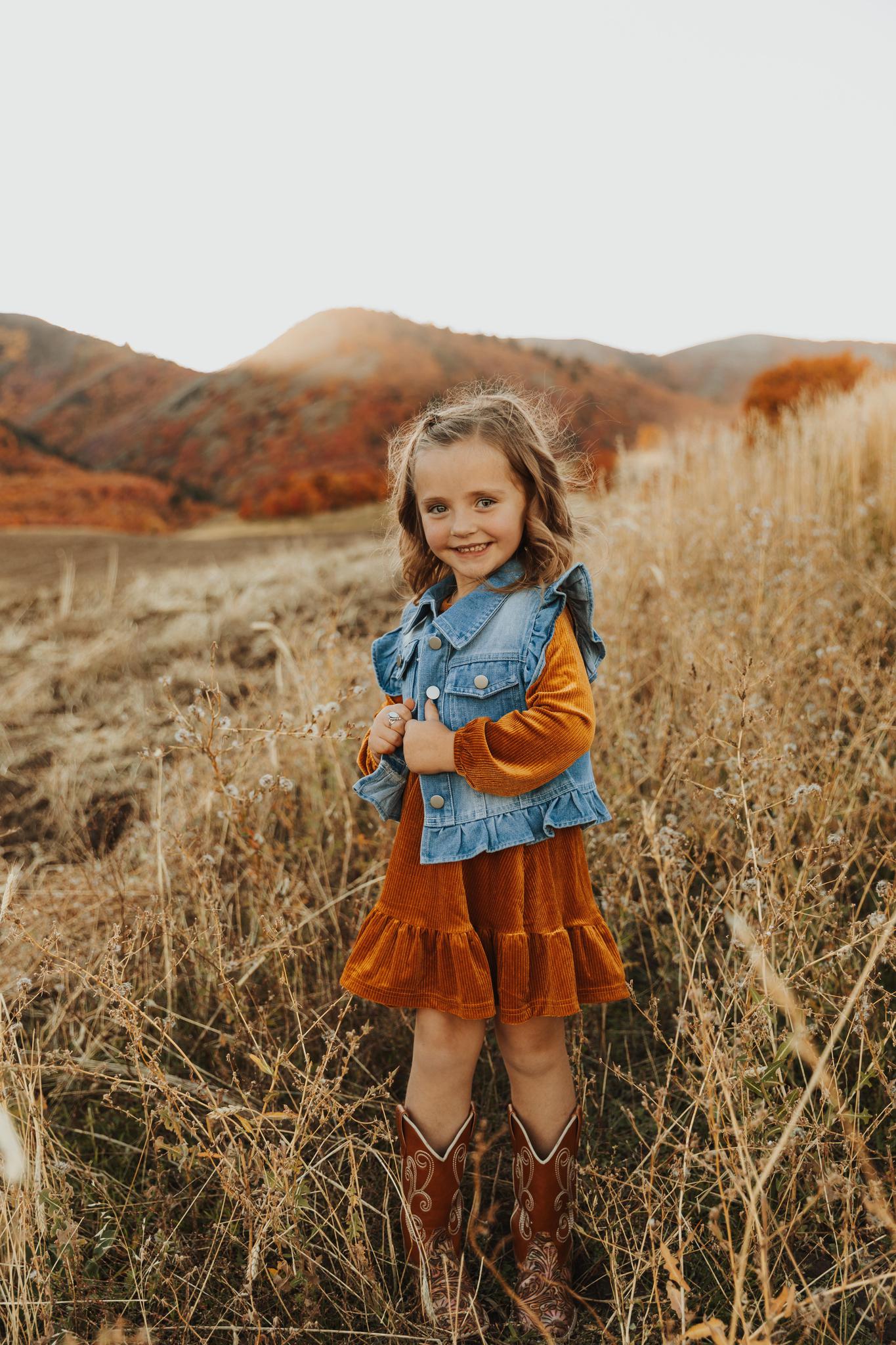 BROWN CORDUROY RUFFLE GIRL DRESS