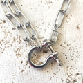 Shackle Necklace Mixed Metal Horseshoe Clasp Edgy Glam - SILVER