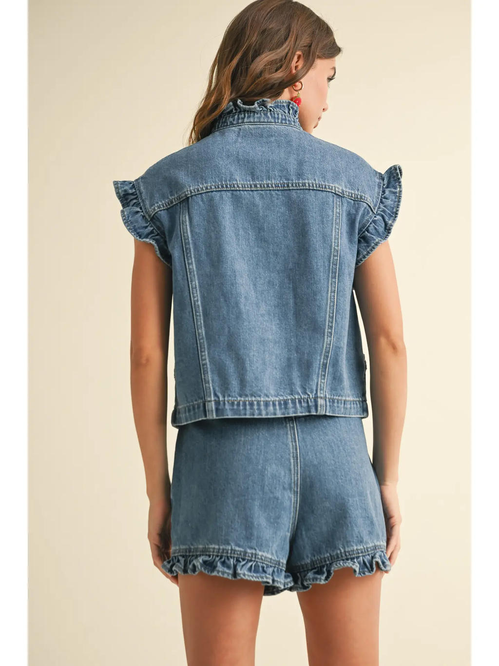 Ruffled Detail Denim Vest
