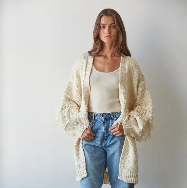 Knit Sweater Acrylic Open Front Long Sleeve Cardigan