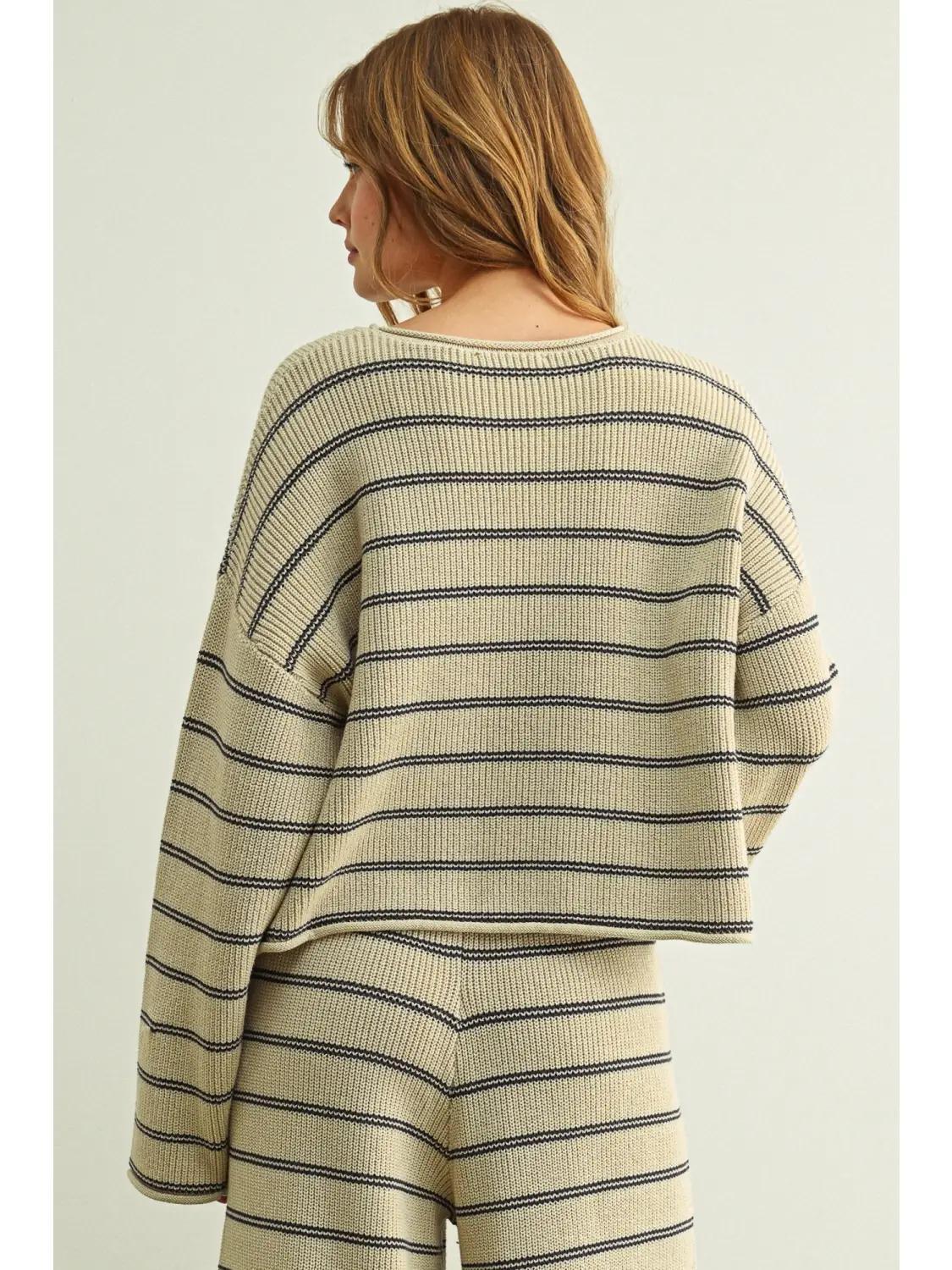 Striped Pattern Long Sleeve Sweater Top - BEIGE/BLUE