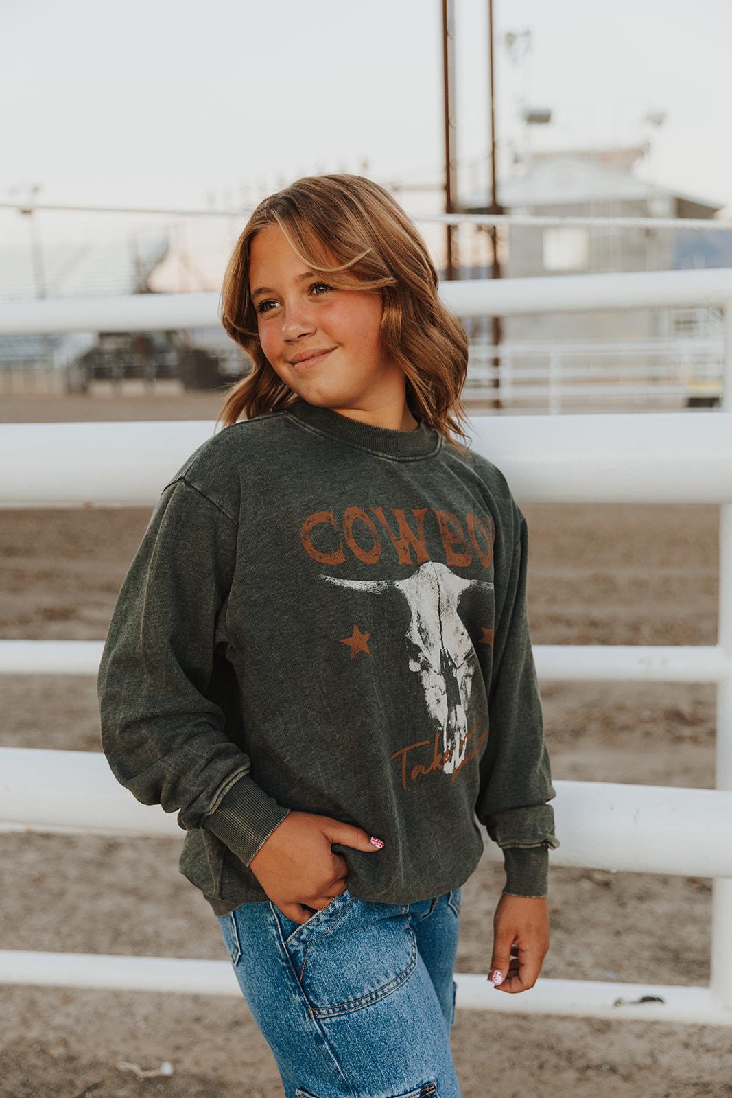 COWBOY TAKE ME AWAY LONG SLEEVE SWEATSHIRT - MINERAL OLIVE