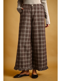 Ruffle Detail with Plaid Fabric Pants - CHOCOLATE