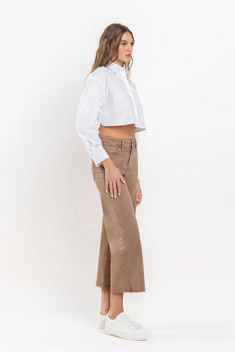 High Rise Crop Wide Leg Jeans - Chocolate Malt