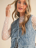 Quilted Printed Denim Ruffle Trim - LIGHT DENIM
