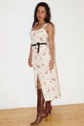RODEO PRINT SLIT MIDI DRESS - ECRU