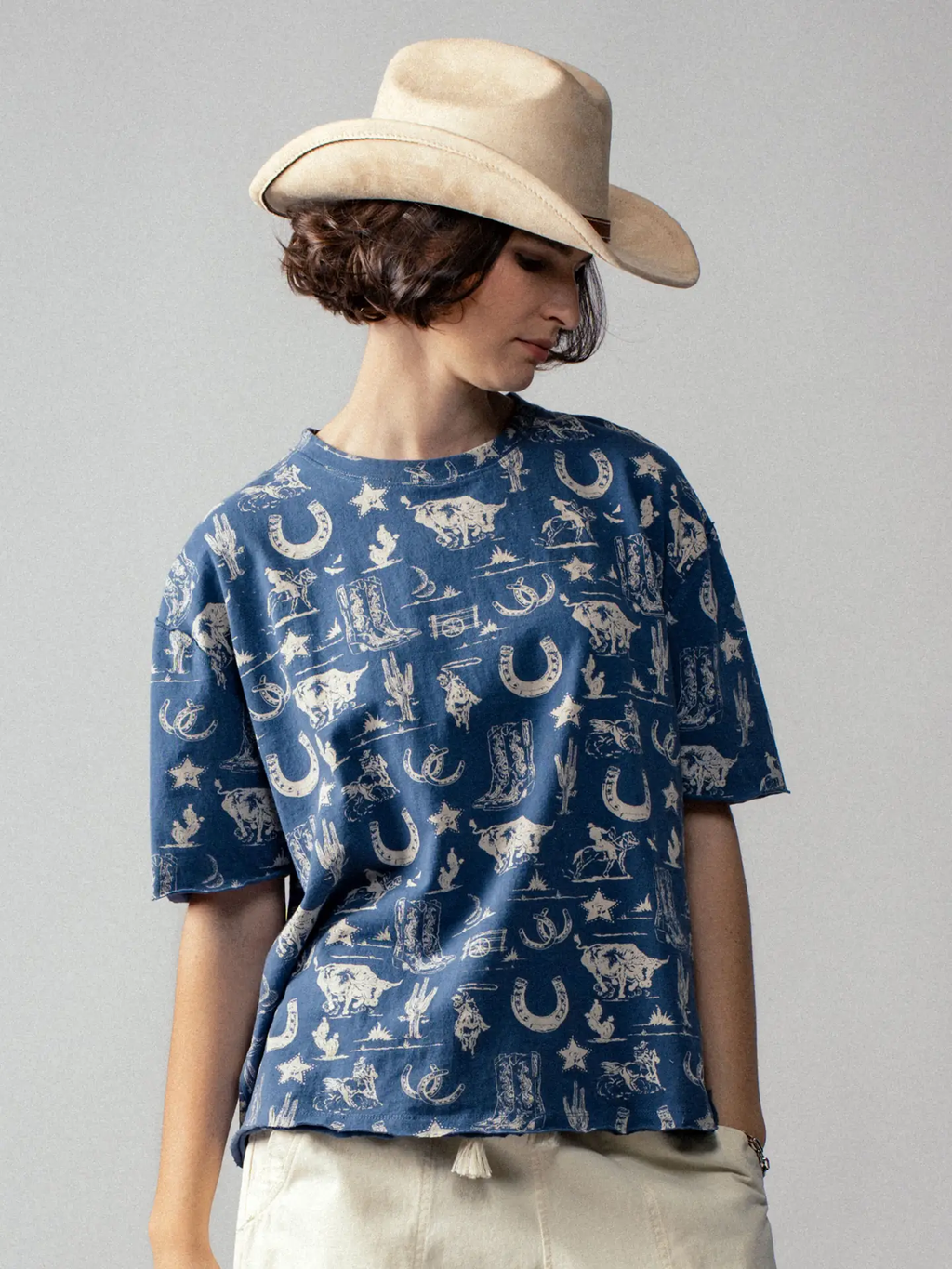 Western Graphic Print Relaxed Fit Tee - Blue