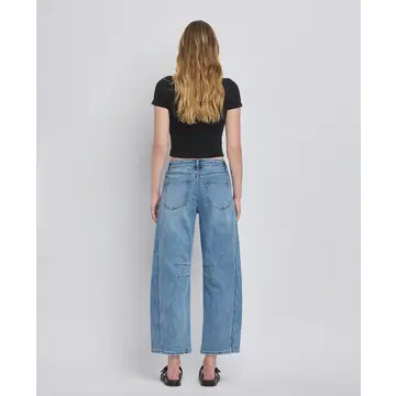 High Rise Barrel Leg Jeans - TINGLE