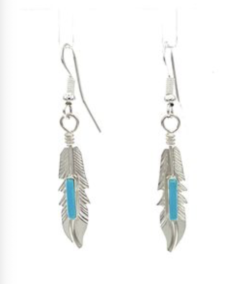 Navajo Handmade Kingman Turquoise Earrings-Allen Barney