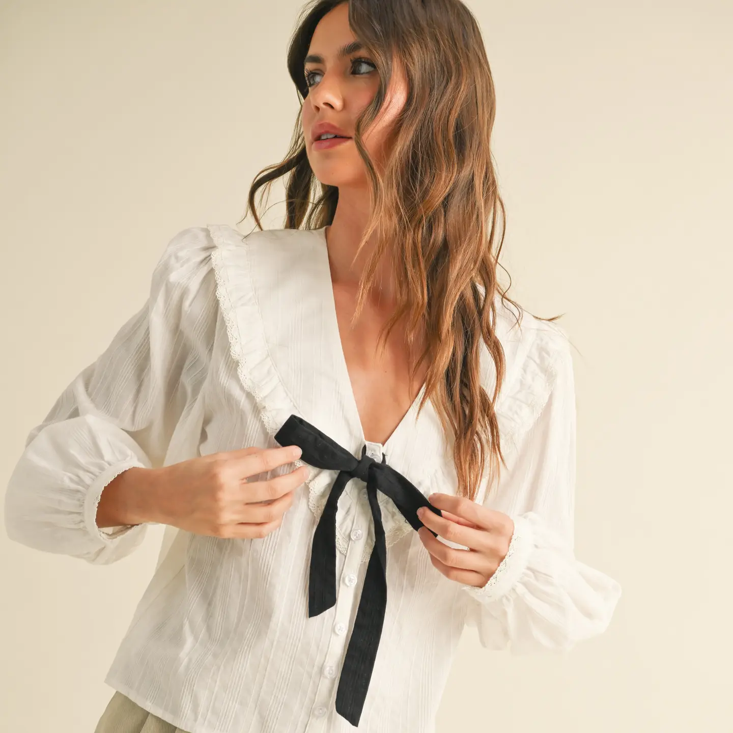 Textured Fabric with Tie in the Front Blouse
