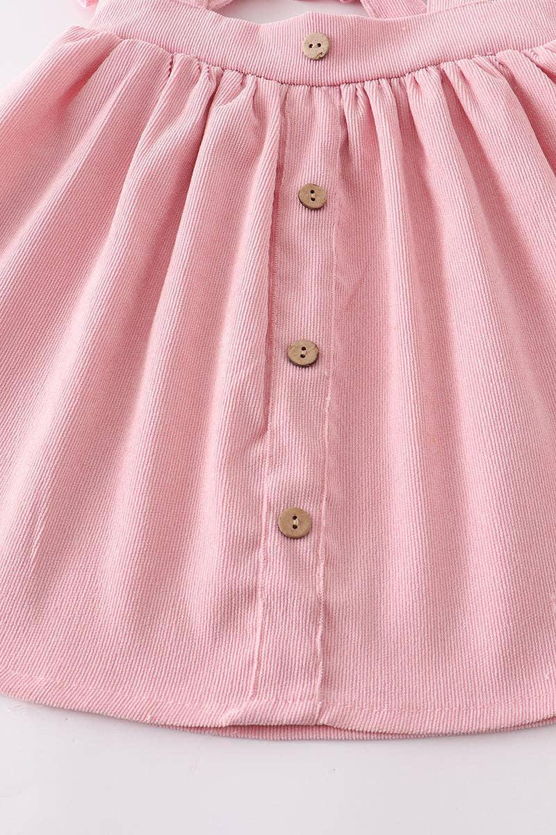 PINK VELVET RUFFLE SUSPENDER DRESS