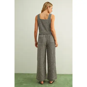 Mixed Gingham Straight Pants - Black/Cream