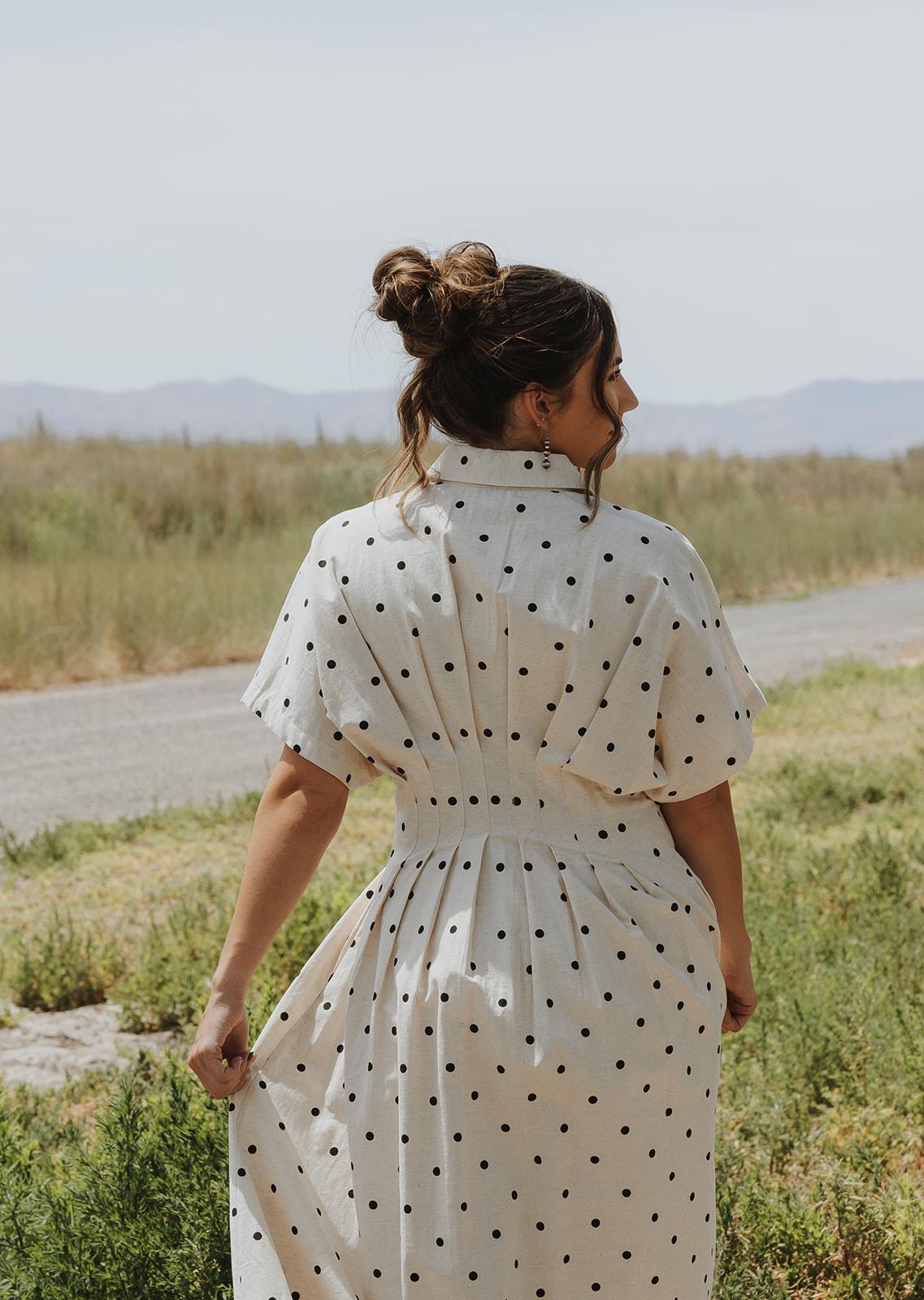 Polkadot Print Short Sleeve Button Front Dress