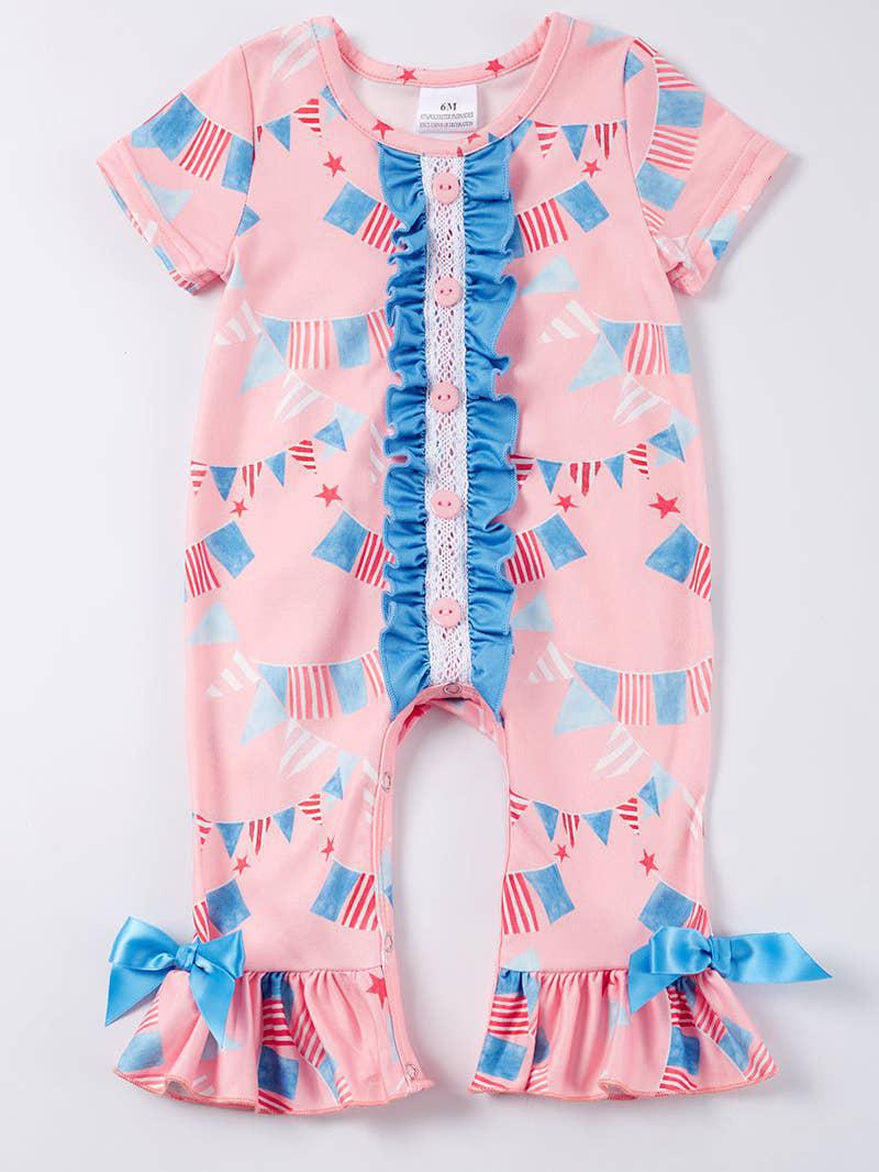 BABY GIRL PINK FLAG RUFFLE BABY ROMPER