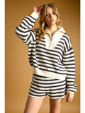 Stripe Pattern Half Zip Sweater Top