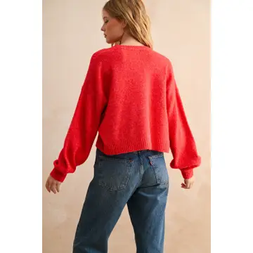Merci Letter Patch Sweater Top - RED