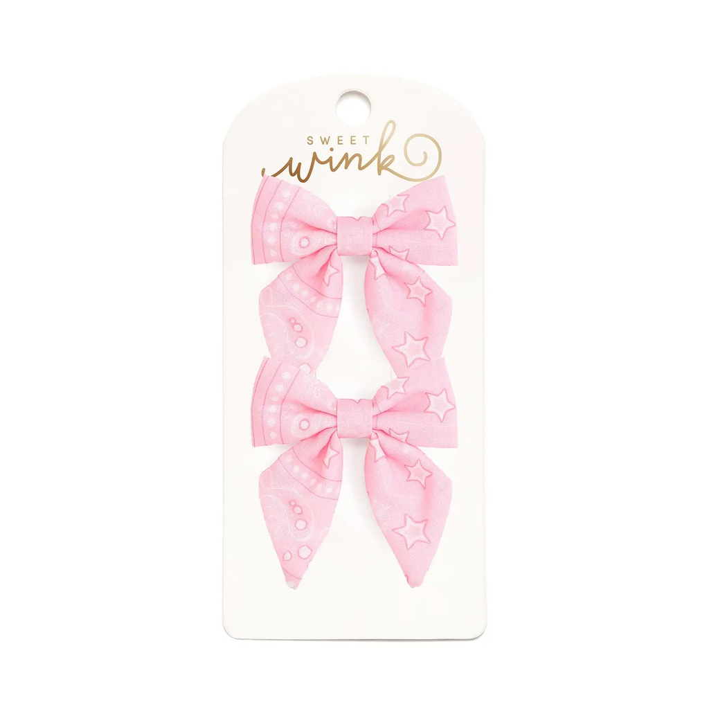Pink Bandana Western Bow Clip Set - Hair Bows - Fall - Kids
