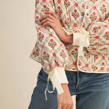 Floral Quilted Jacket with Ribbon Detail - IVORY RED