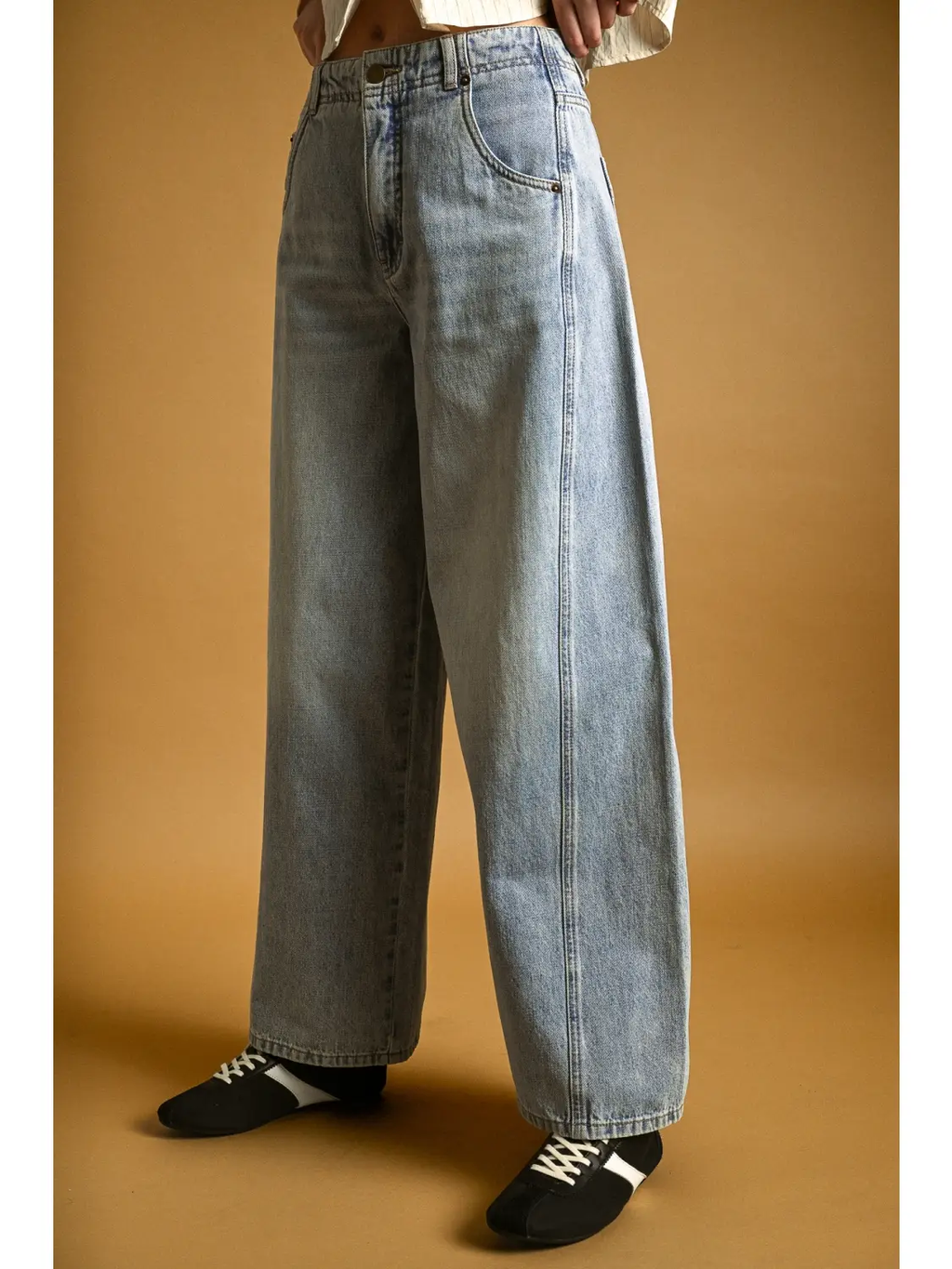 Vintage Wash Wide Leg Paneled Jeans