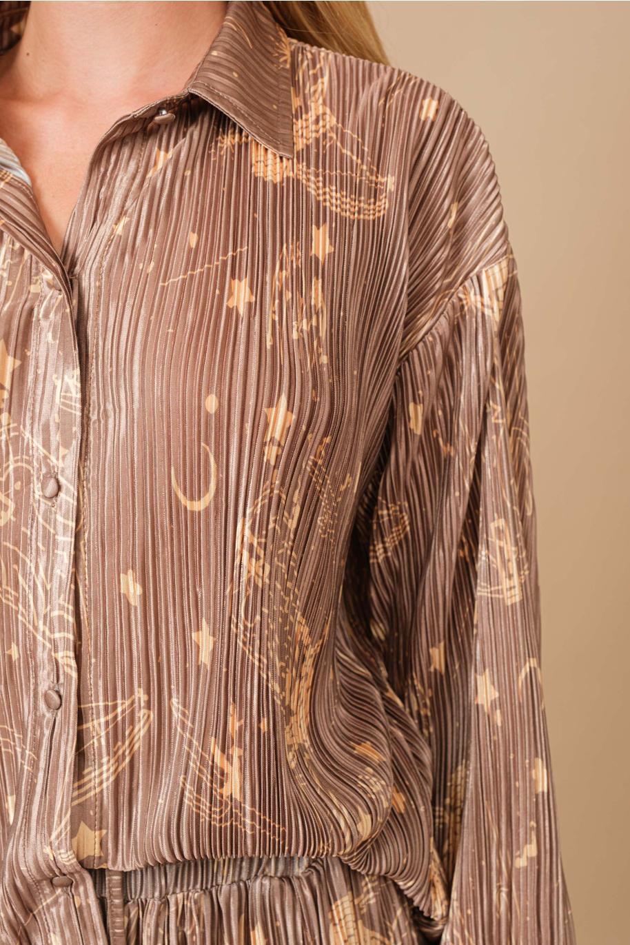 Press Pleated Moonlight Western Shirt Pants Set - Brown