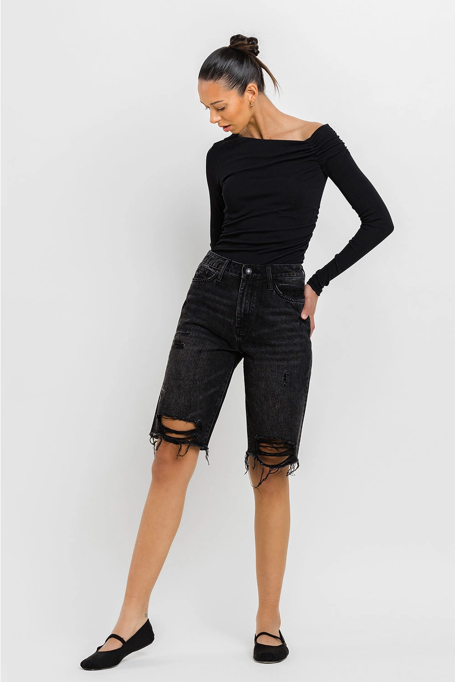 SUPER HIGH RISE BERMUDA RELAXED SHORTS | TAMMIE