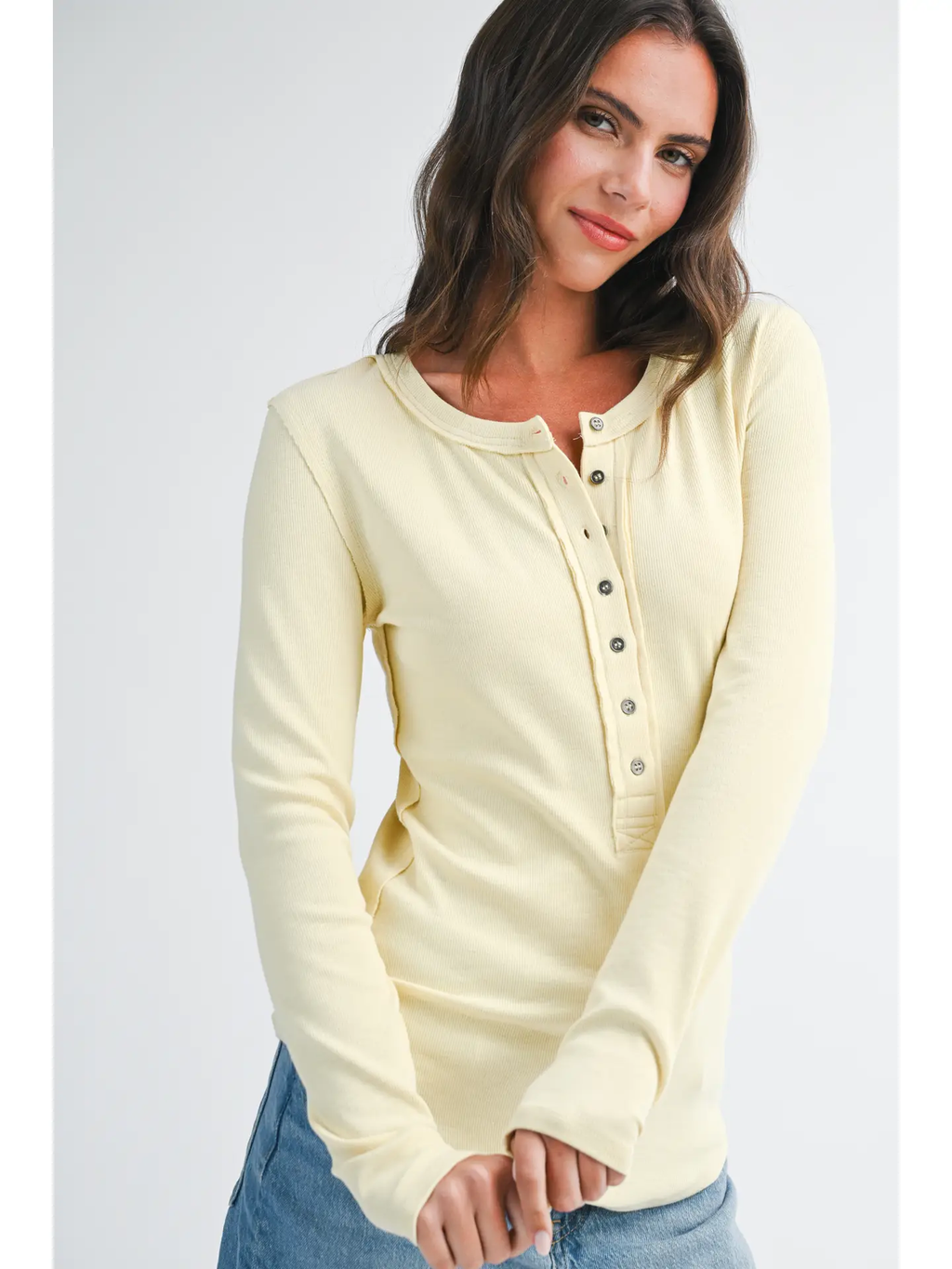 Henley Long Sleeve Top - BUTTER