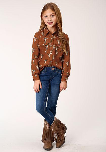 GIRLS L/S SHIRT   RELATED SEPERATE  1277 COWSKULLS PRINT LS WESTERN BLOUSE