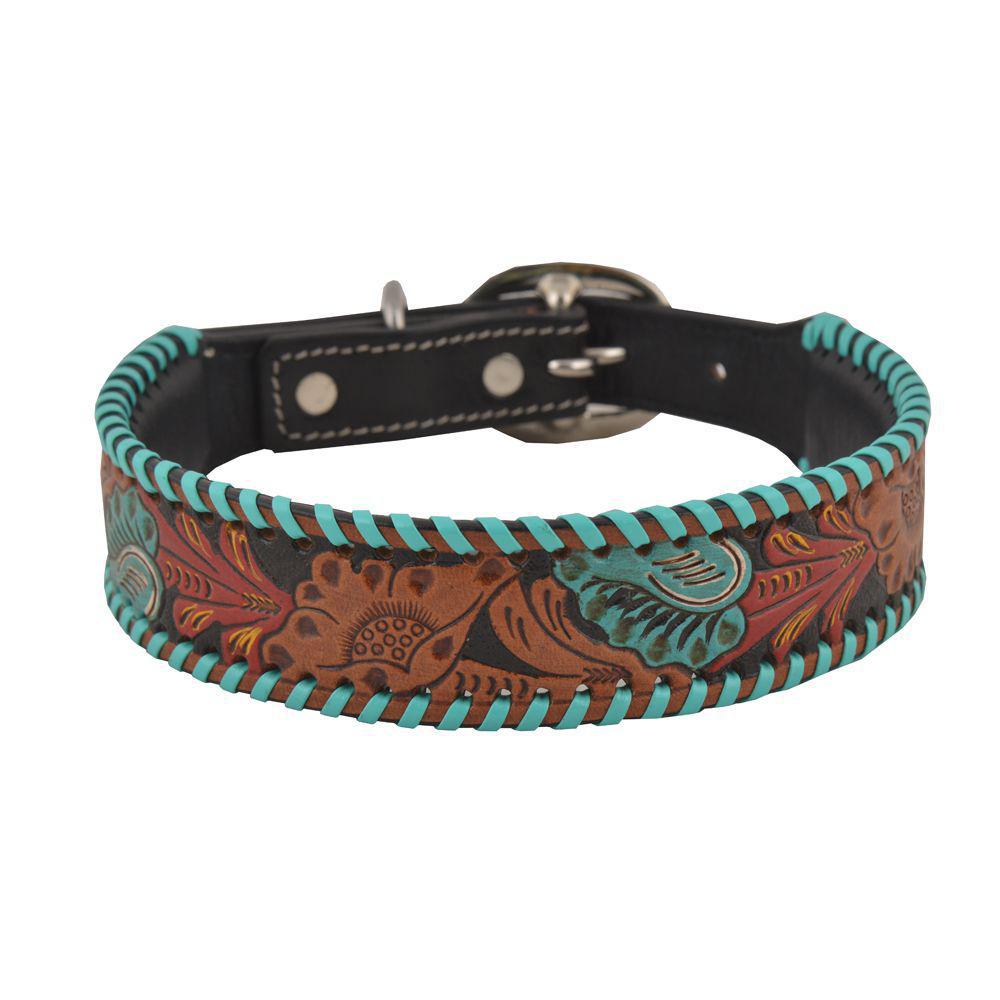 Full bloom Hand-Tooled Leather Dog Collar S-5756